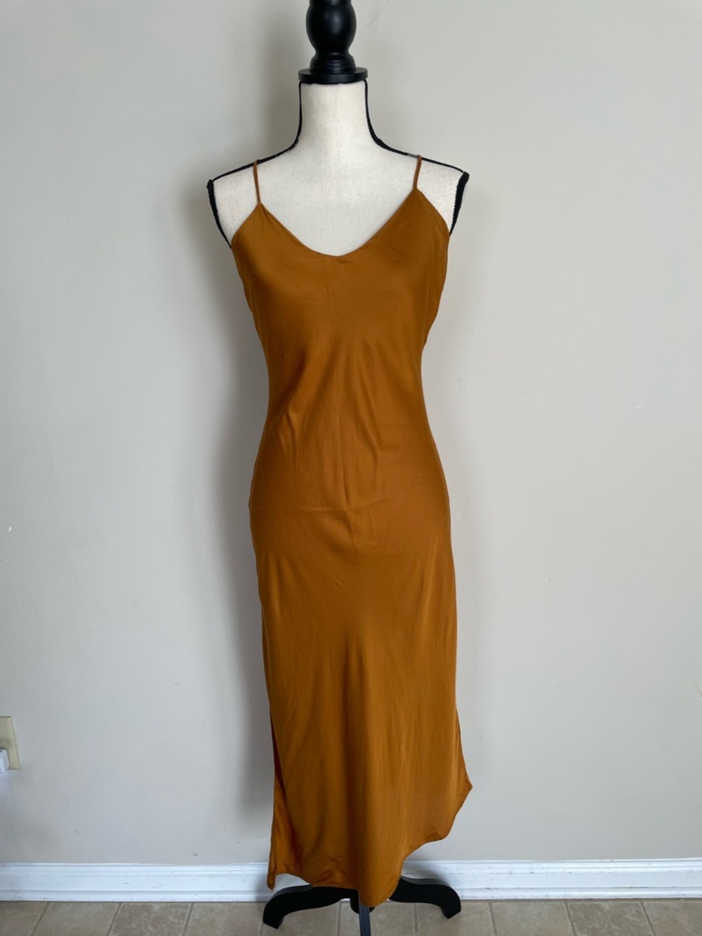 AG Adriano Goldschmied Scarlet Slip Midi  Dress Silk Mustard Yellow Size M